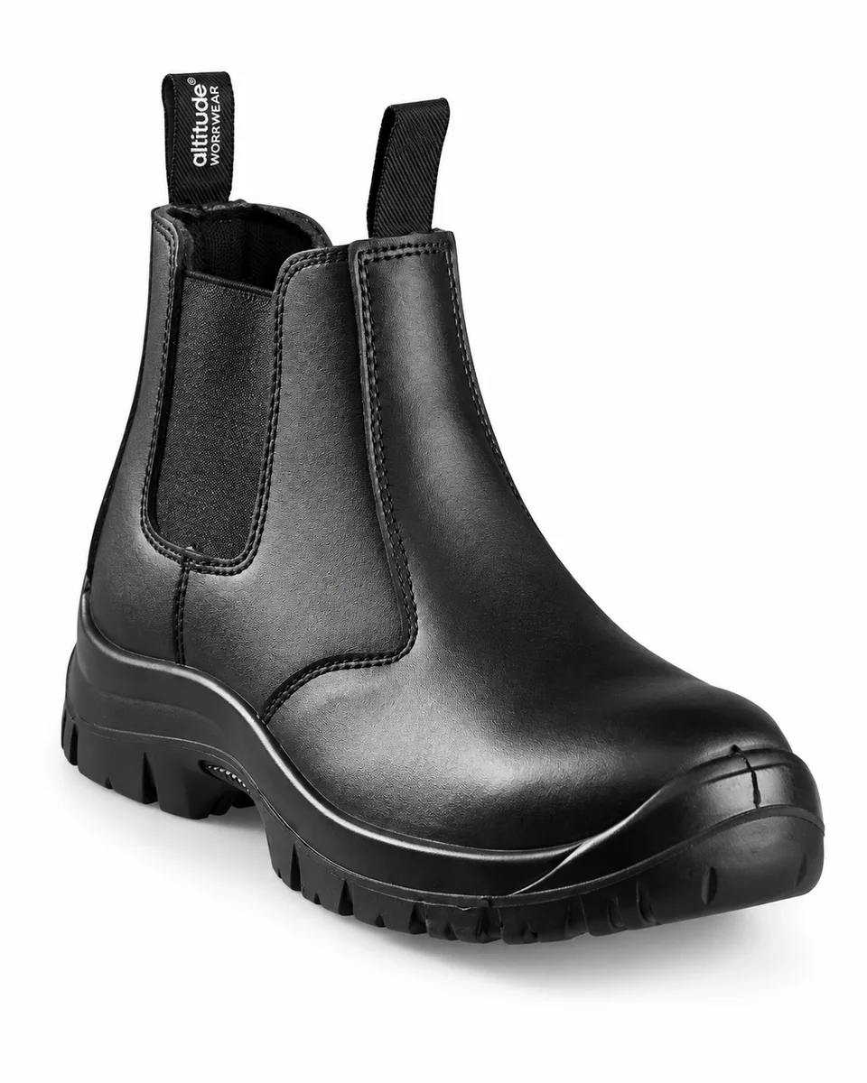 Safety Boots – Pull-On Chelsea Steel Toe, shown with a sample logo