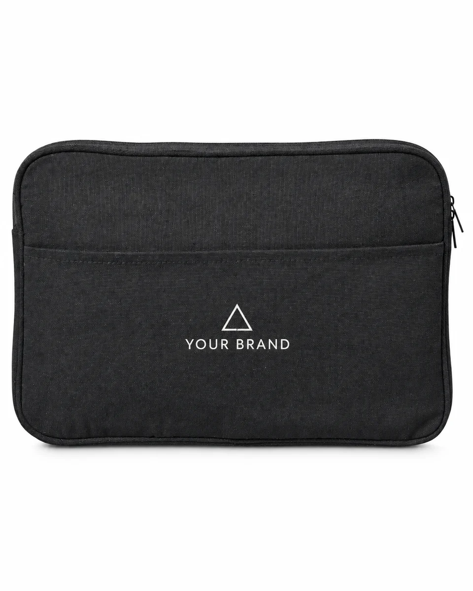 Laptop Sleeve – Recycled Canvas, shown with a sample logo