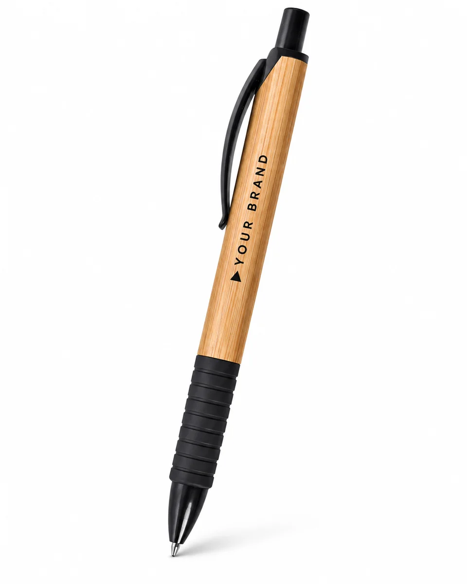 Everyday Ballpoint Pen – Bamboo, shown with a sample logo