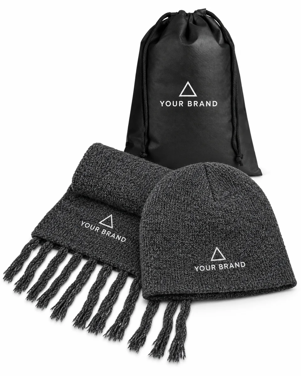 Winter Warmth Gift Set – Wearable Warmth, shown with a sample logo