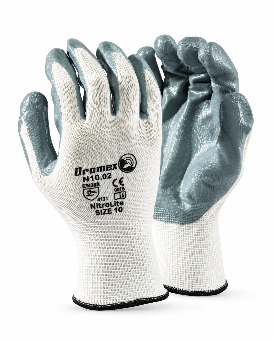 Protective Work Gloves – Nitrile-Palm General Handling, shown with a sample logo