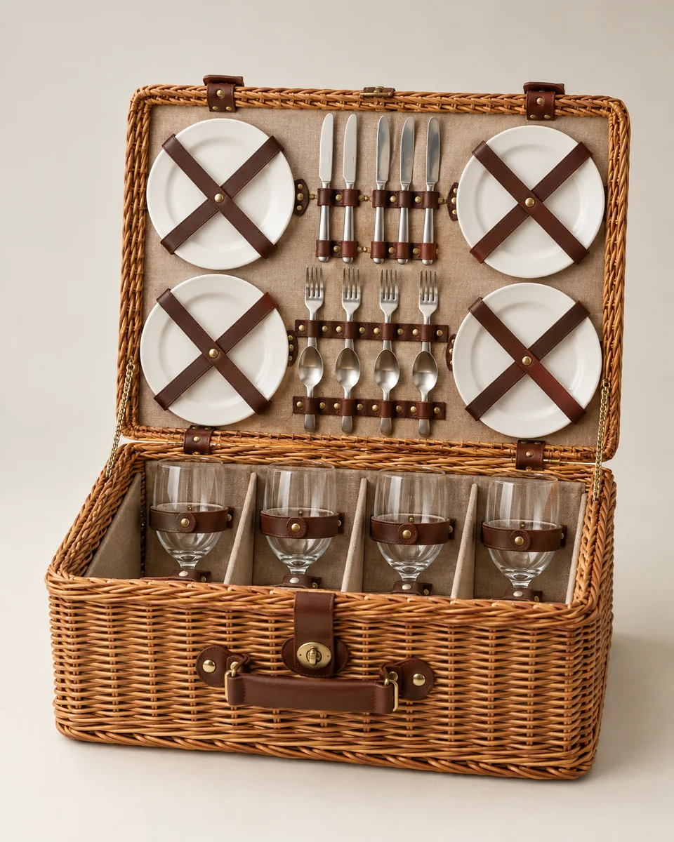 Wicker picnic basket set