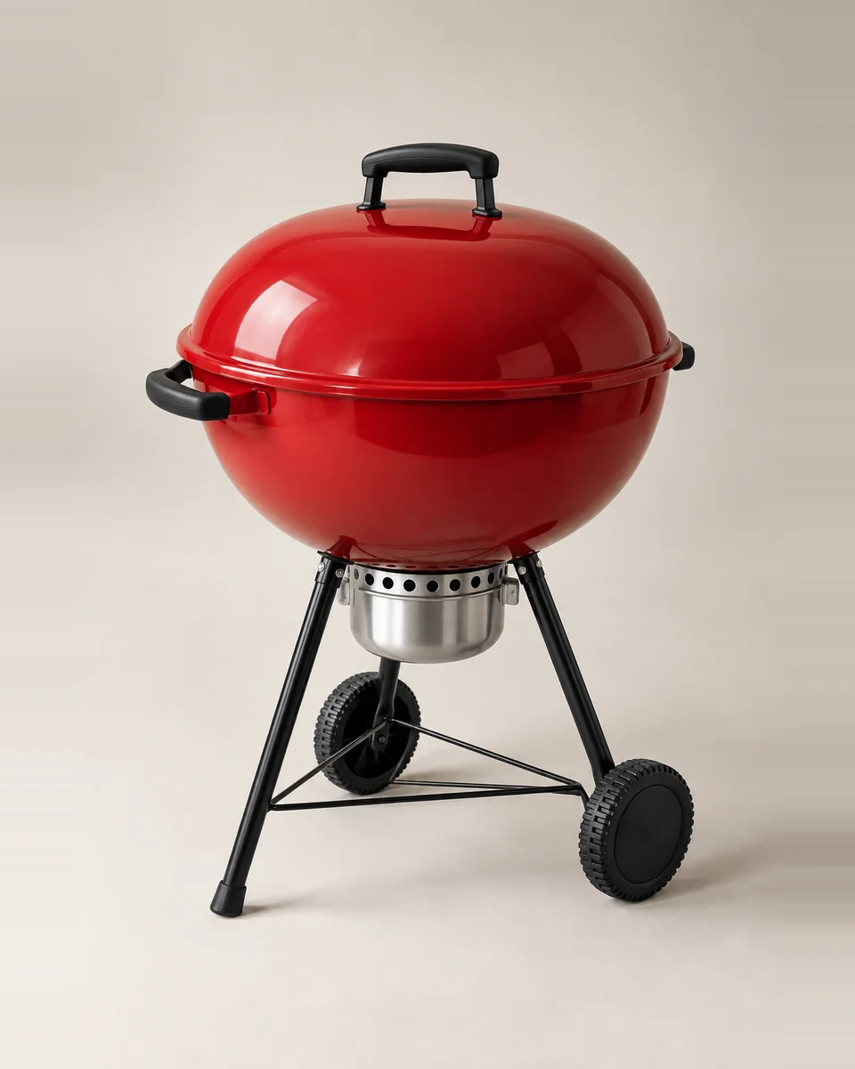 Red enamelled kettle braai