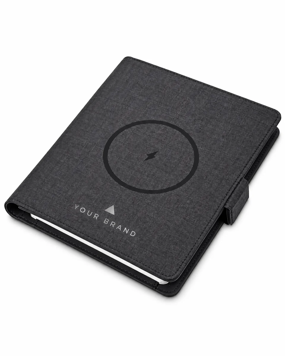 Presentation Folder & Portfolio – Wireless-Charging Portfolio, shown with a sample logo