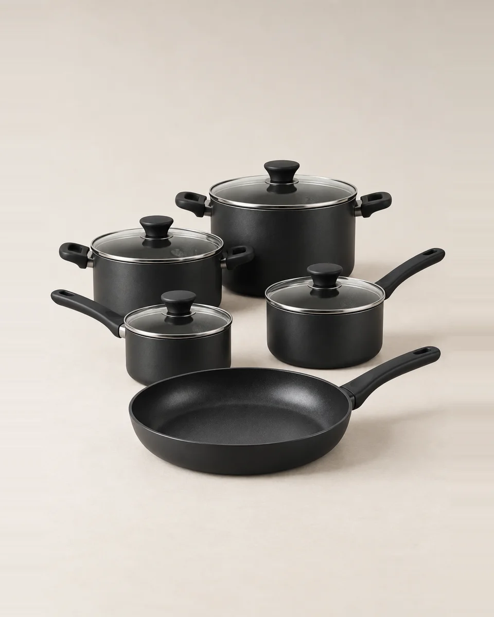 Non-stick cookware set, 5-piece, black
