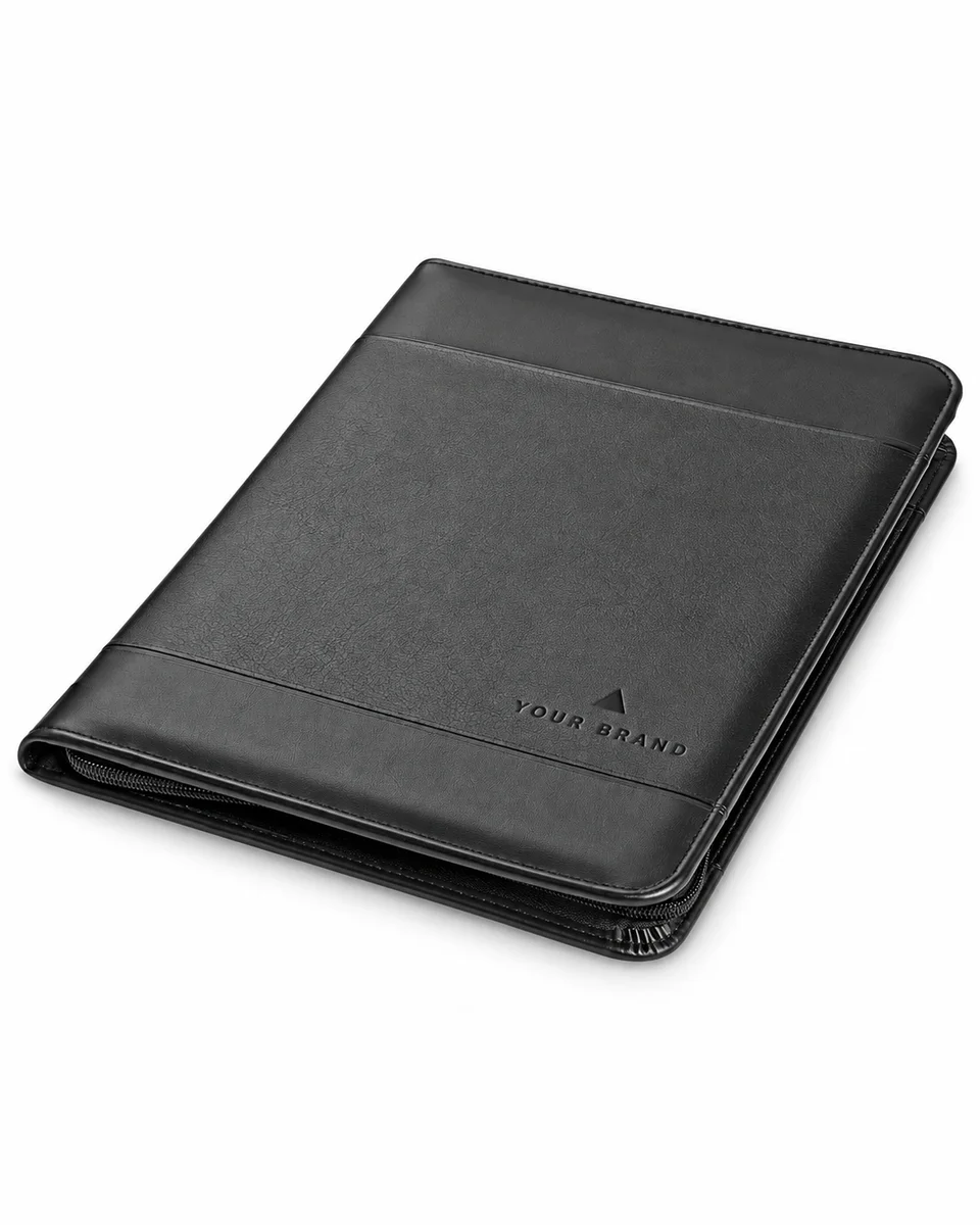 Presentation Folder & Portfolio – Zip-Around A4 Folder, shown with a sample logo