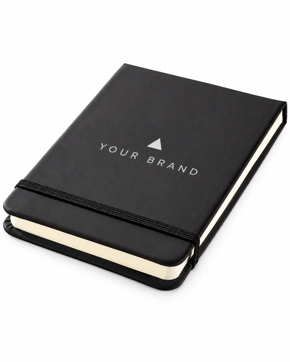 Branded Notebook – Pocket A6 Flip, shown with a sample logo