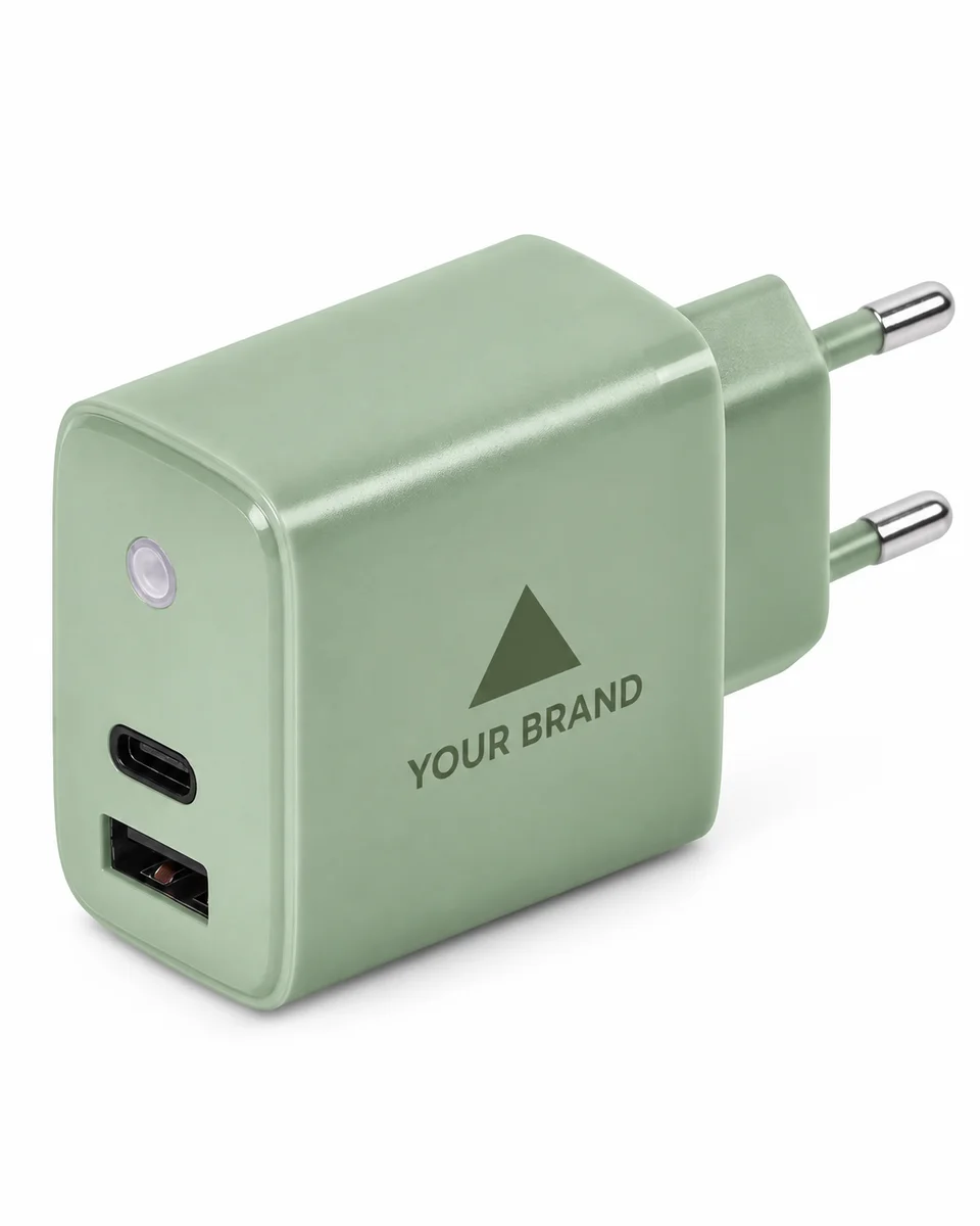 USB Wall & Car Charger – Everyday 20W Wall Charger, shown with a sample logo