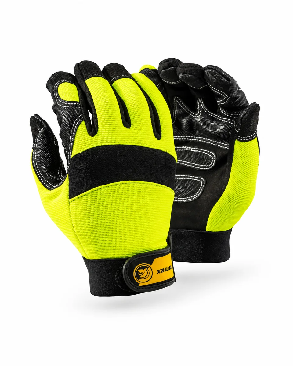 Protective Work Gloves – Mining Impact Design, shown with a sample logo
