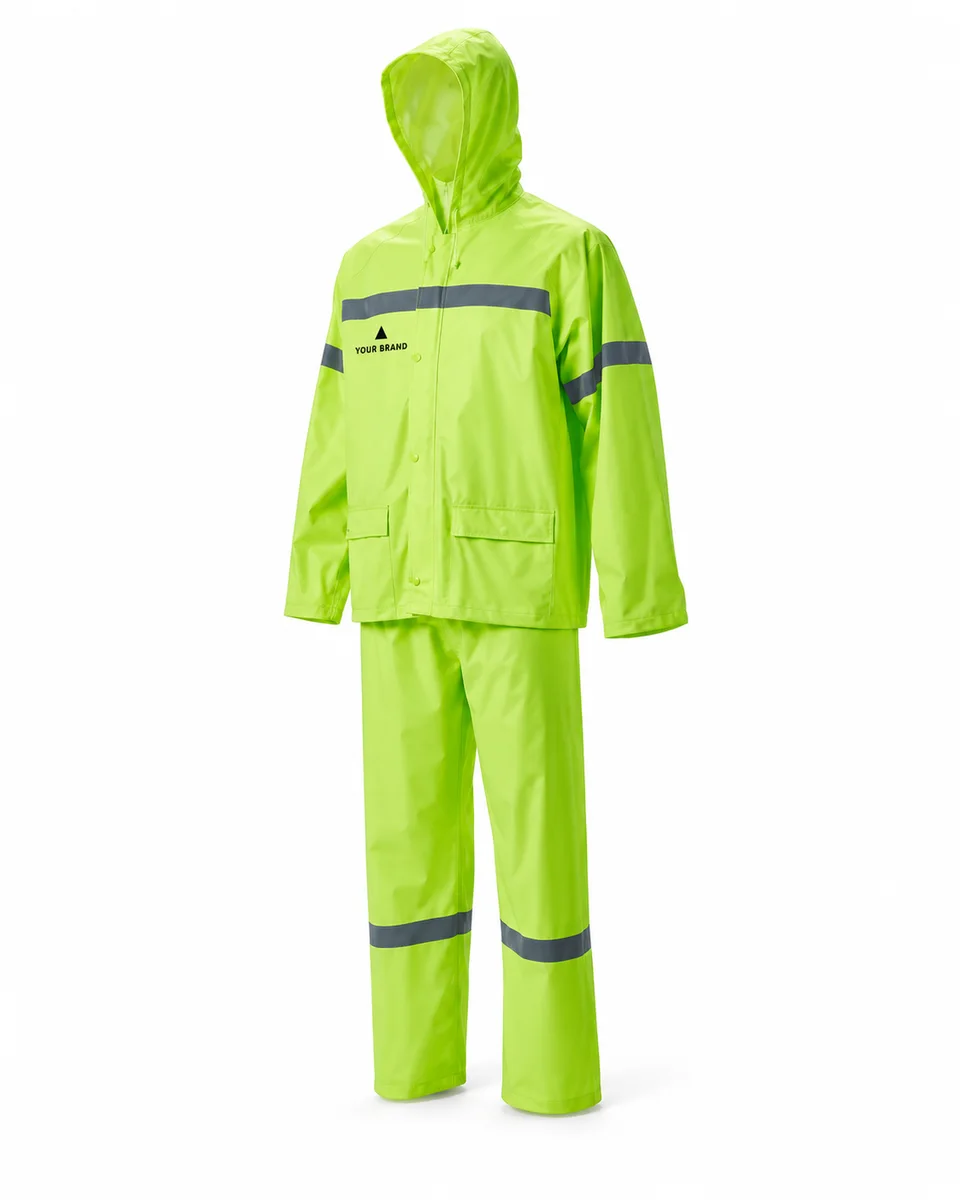 Reflective Rain Suit – Taped-Seam Reflective, shown with a sample logo