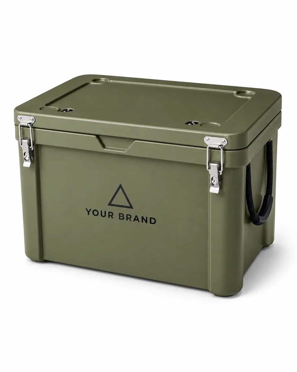 Hard Cooler Box – Rugged Field, shown with a sample logo