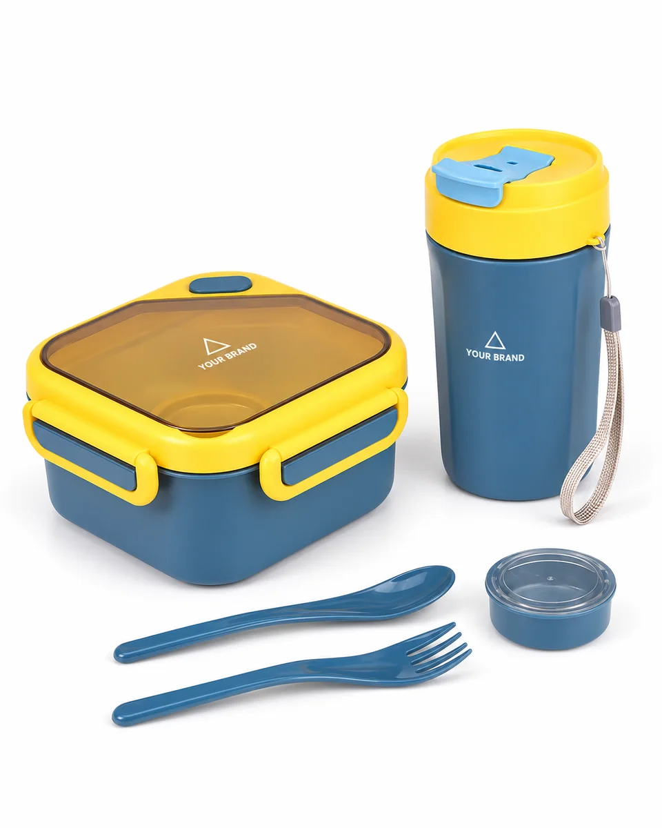 Bottle & Lunch Gift Set – Value Compact, shown with a sample logo
