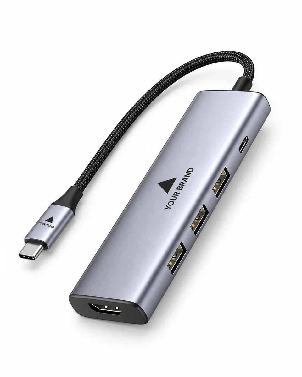 USB Hub & Mobile Dock – USB-C 5-in-1 Display Dock, shown with a sample logo