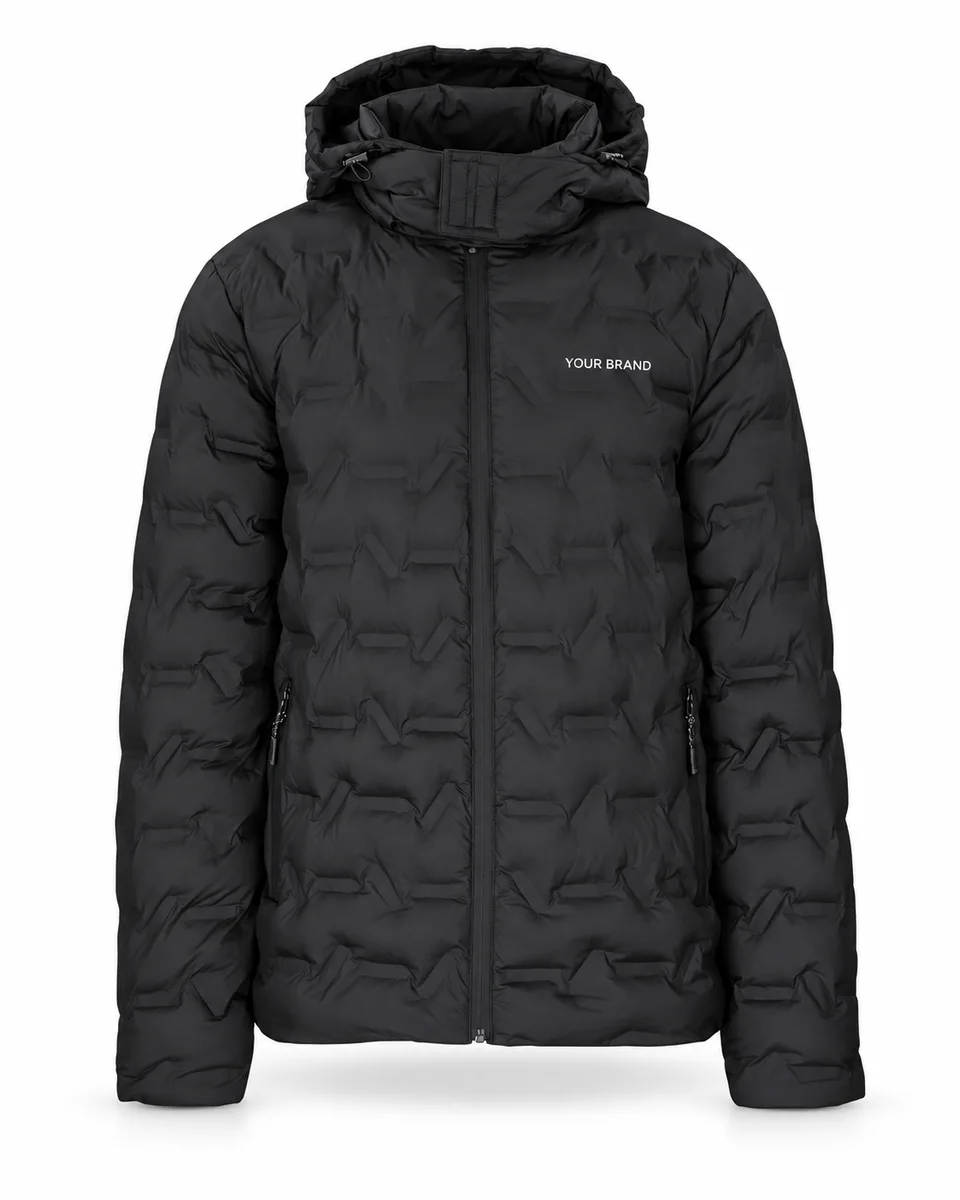 Rain & Weather Jacket – Padded Hooded Cold-Weather, Men, shown with a sample logo