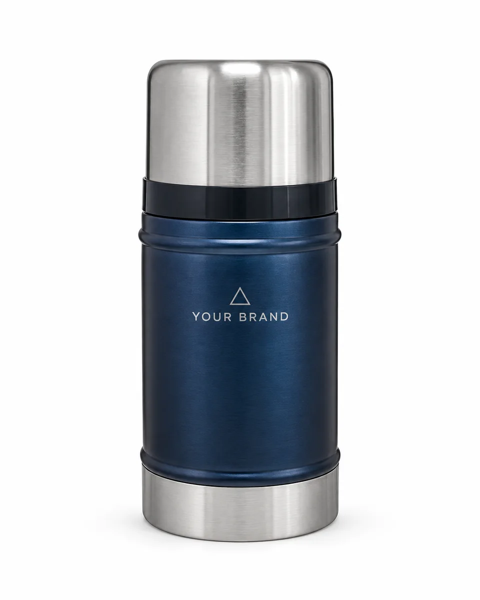Insulated Food Jar – Premium Field Lunch, shown with a sample logo