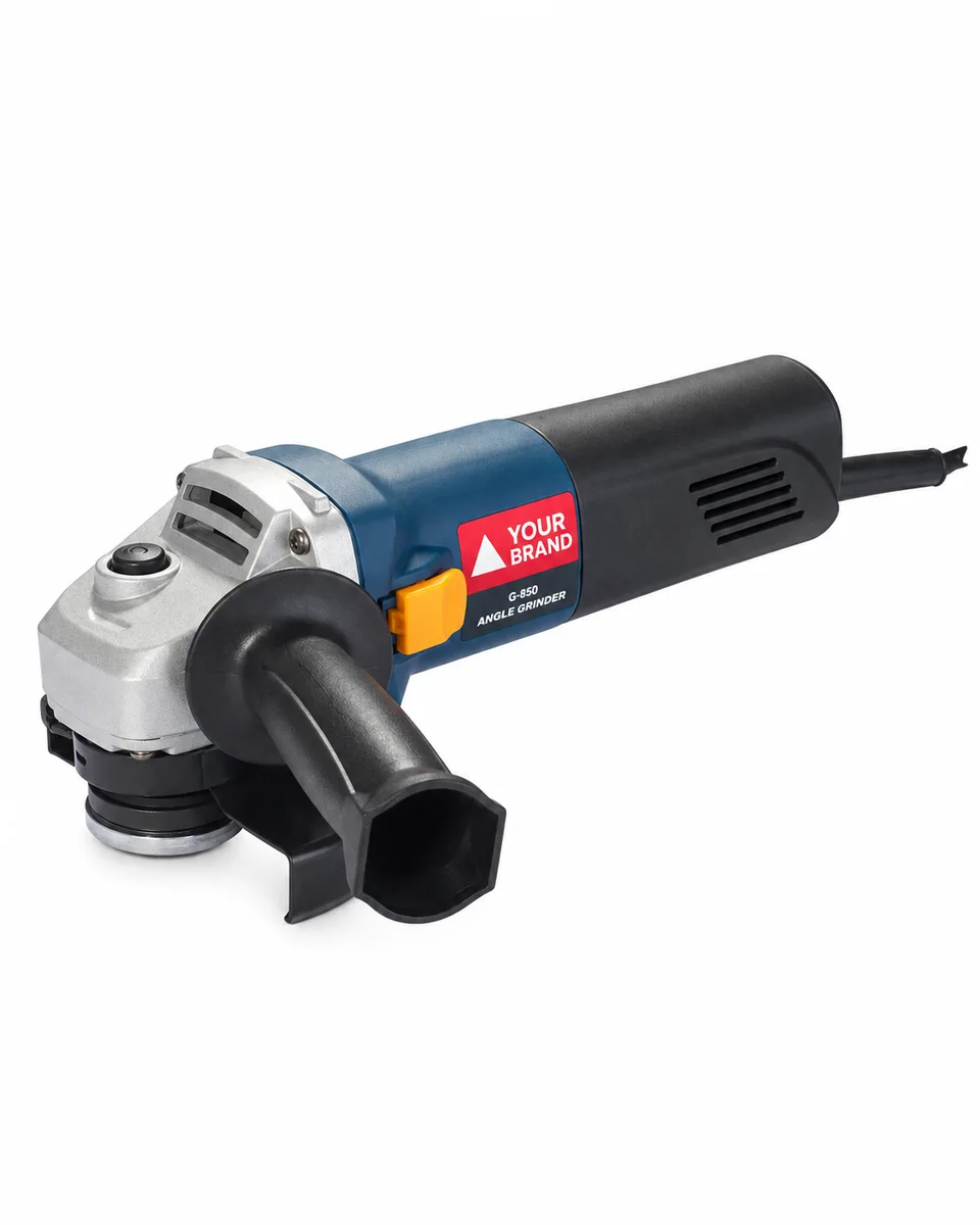 Corded Angle Grinder – Compact Workshop, shown with a sample logo